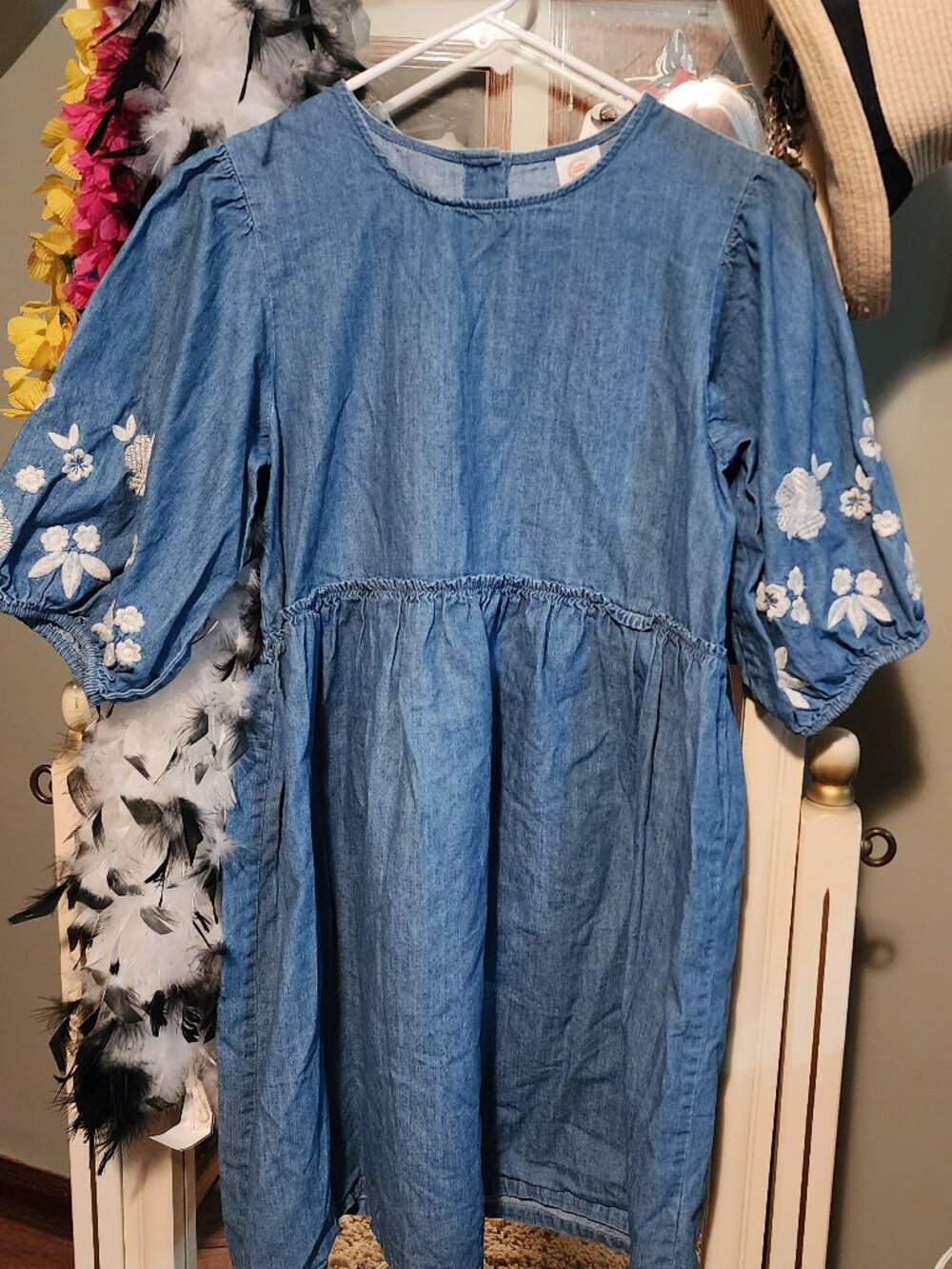 Blue dress with embroidered sleeves